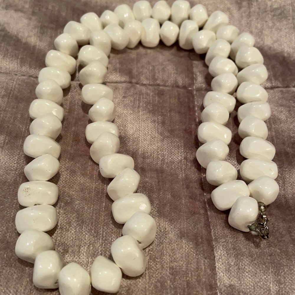 Chunky White Abstract Beaded Necklace